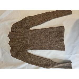 Brown Ribbed Knit Sweater with Puff Shoulders